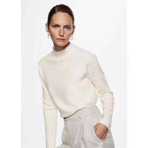 Mango MNG Womens Cream White Mock Neck Ribbed Knit Long Sleeve Sweater XS